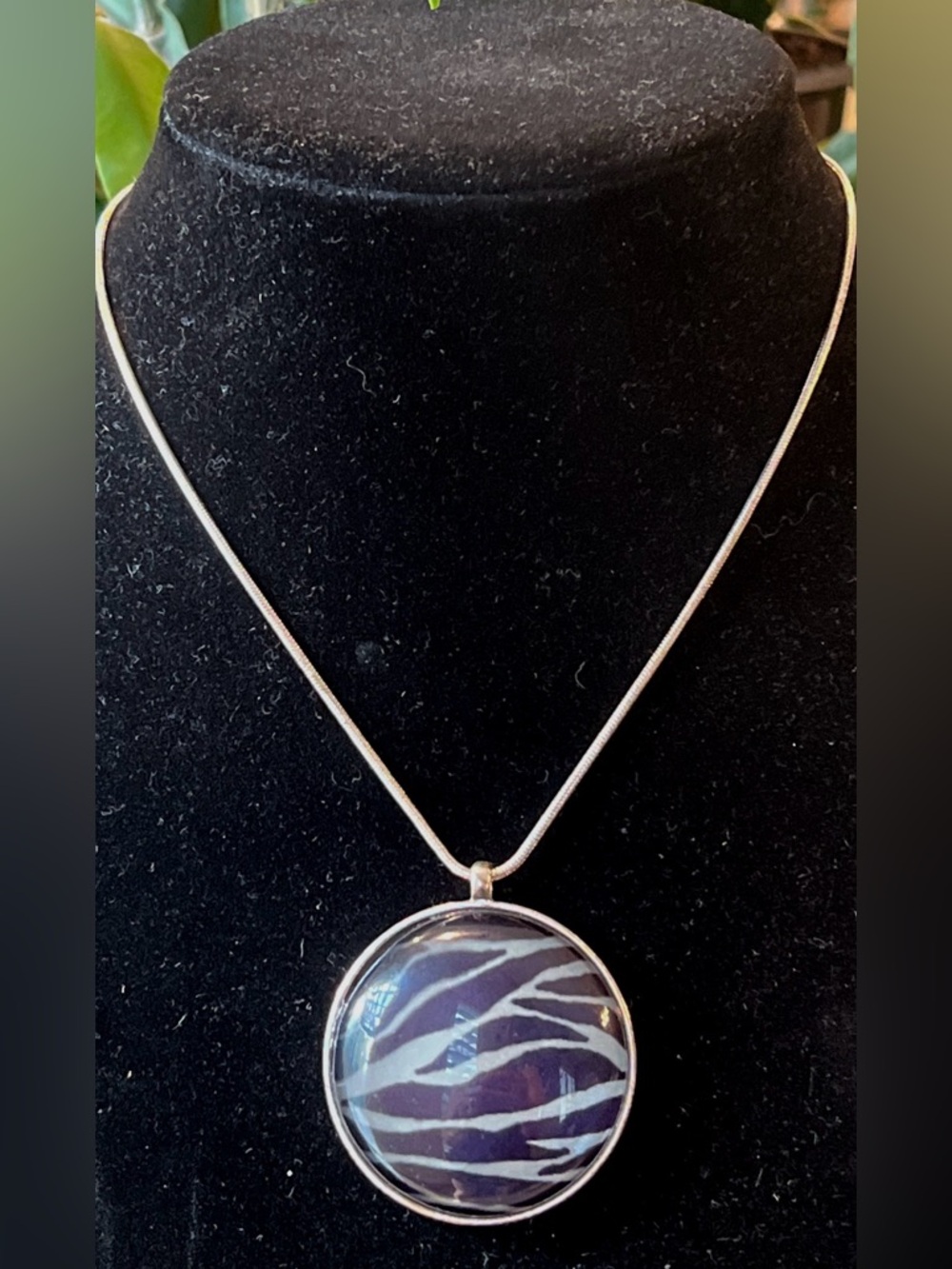Black & White Zebra Glass Pendant Necklace